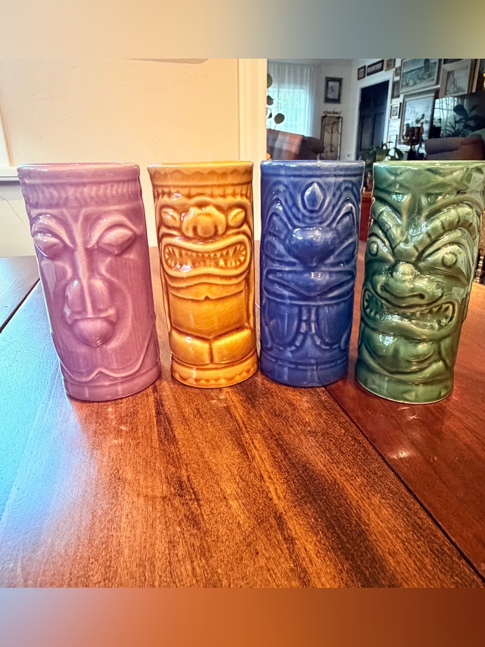4 Accoutrements Vintage Tiki Glasses Tribal Tumblers  2001 Tiki Bar Ware Beach